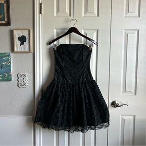 Byer Too! TradGoth 80s/90's black on black lace strapless dress